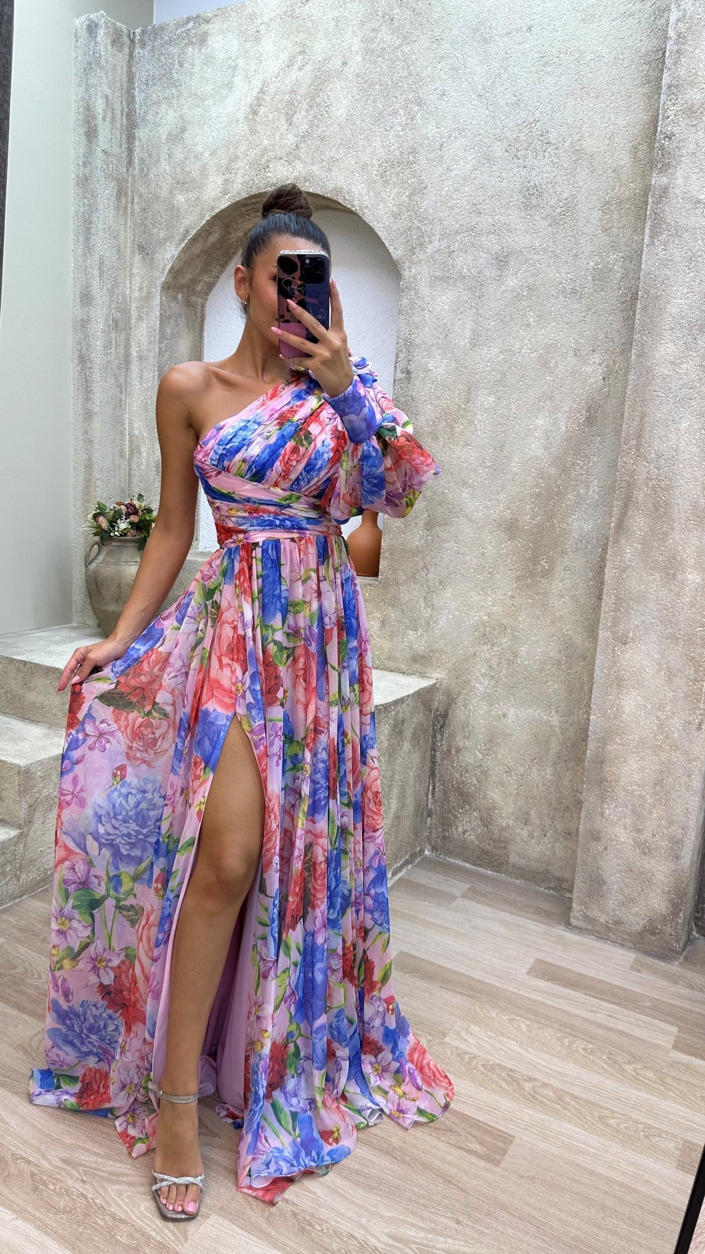 Esme | Women's Floral Maxi Dress One Shoulder Puff Sleeve