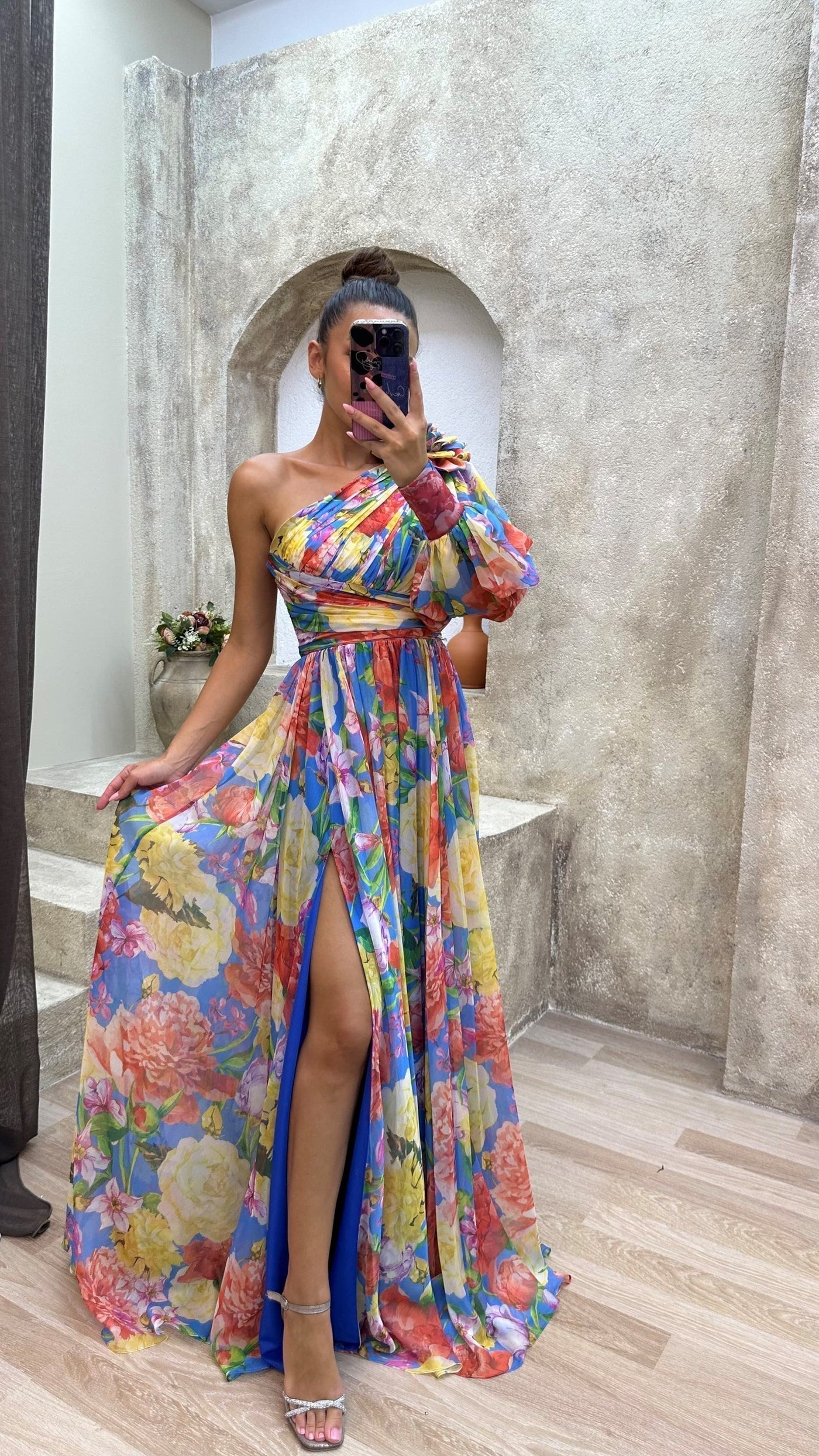 Esme | Women's Floral Maxi Dress One Shoulder Puff Sleeve