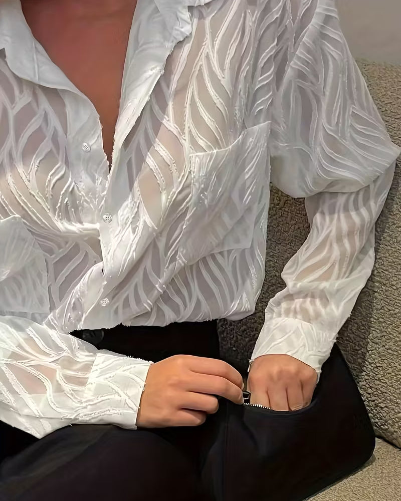 Sable | Women's Striped Button Down Shirt White Long Sleeve