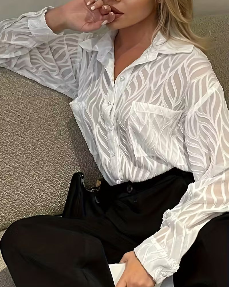 Sable | Women's Striped Button Down Shirt White Long Sleeve