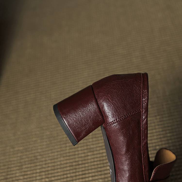 Camille | Women's Block Heel Loafers Burgundy Slip On