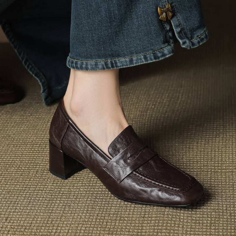 Camille | Women's Block Heel Loafers Burgundy Slip On