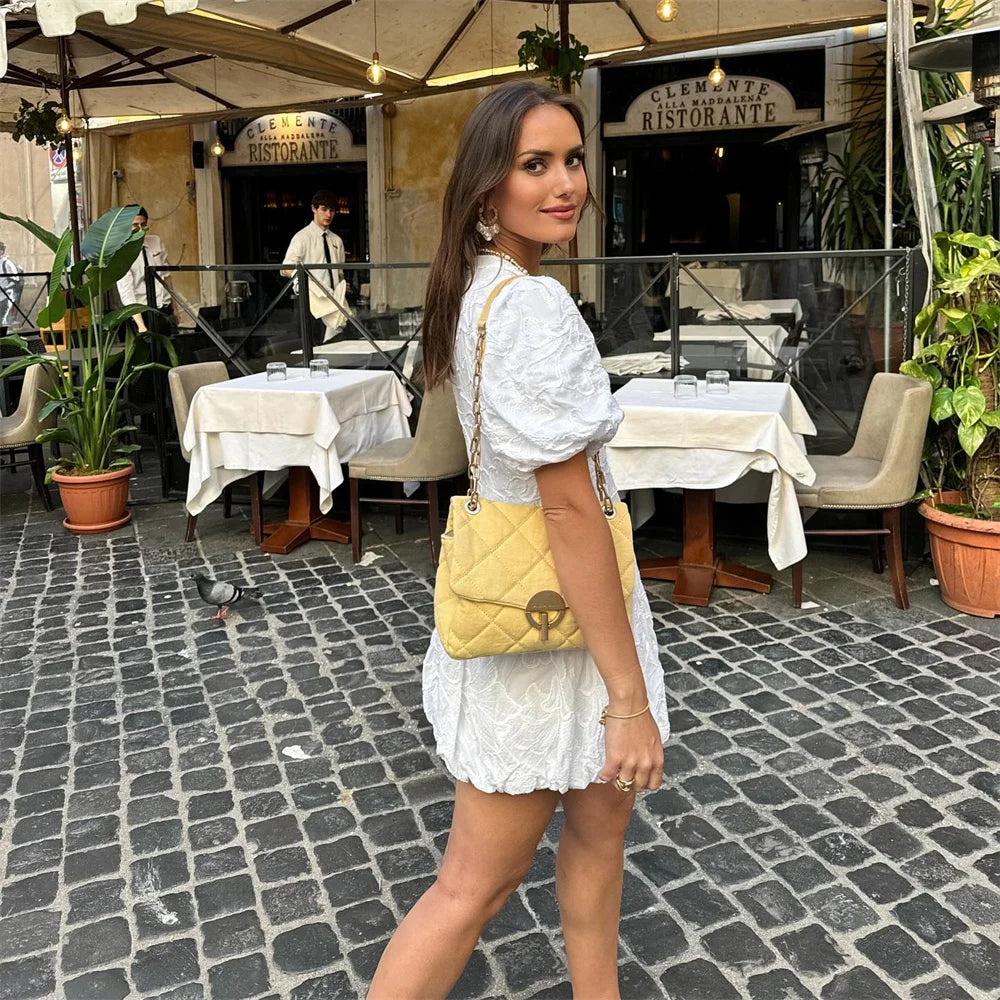 Camille | Women's Puff Sleeve Lace Dress Cream Mini