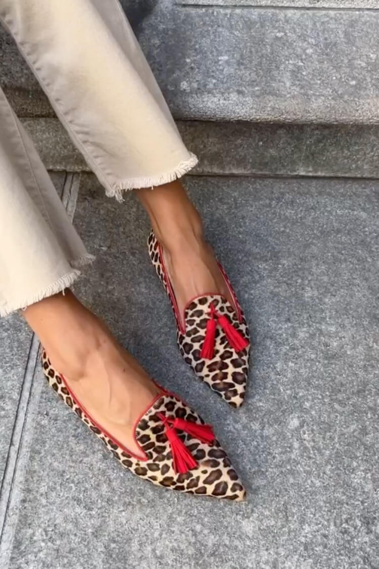 Camille | Women's Leopard Print Loafers Red Tassel Detail