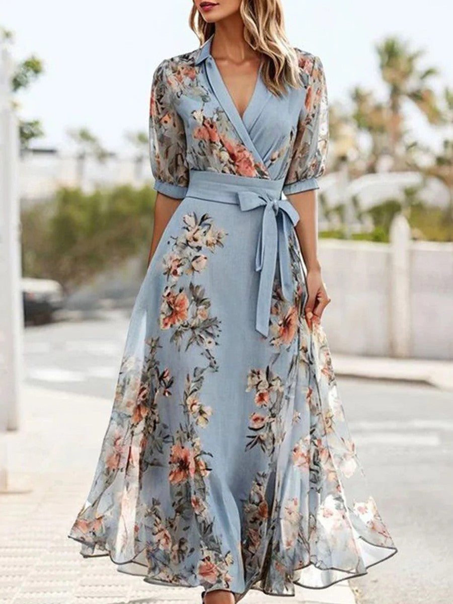 Lola | Women's Floral Wrap Maxi Dress Light Blue