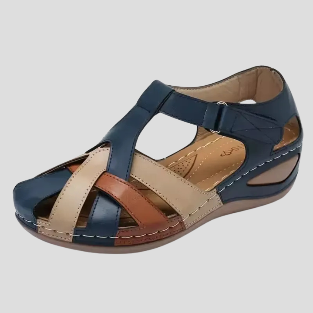 Maeve | Women's Comfort Wedge Sandals Brown Burgundy Straps