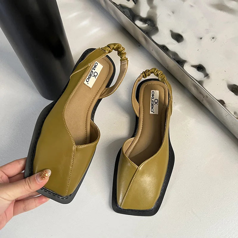 Esme | Women's Square Toe Slingback Flat Cream