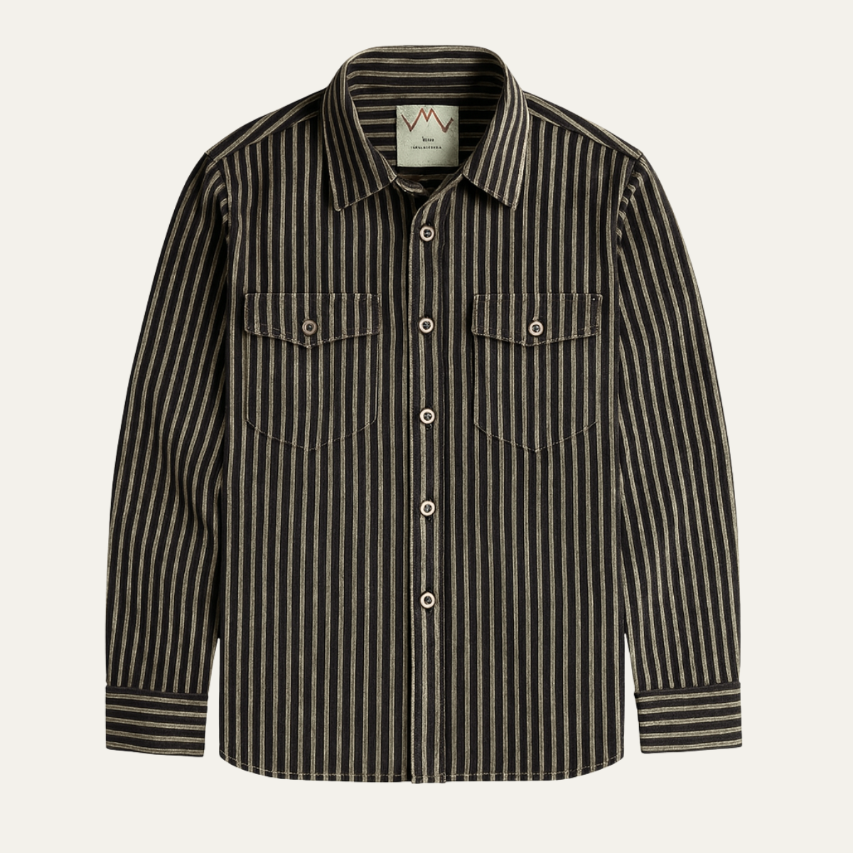 Beau | Men's Vintage Striped Button Up Shirt Brown Cream