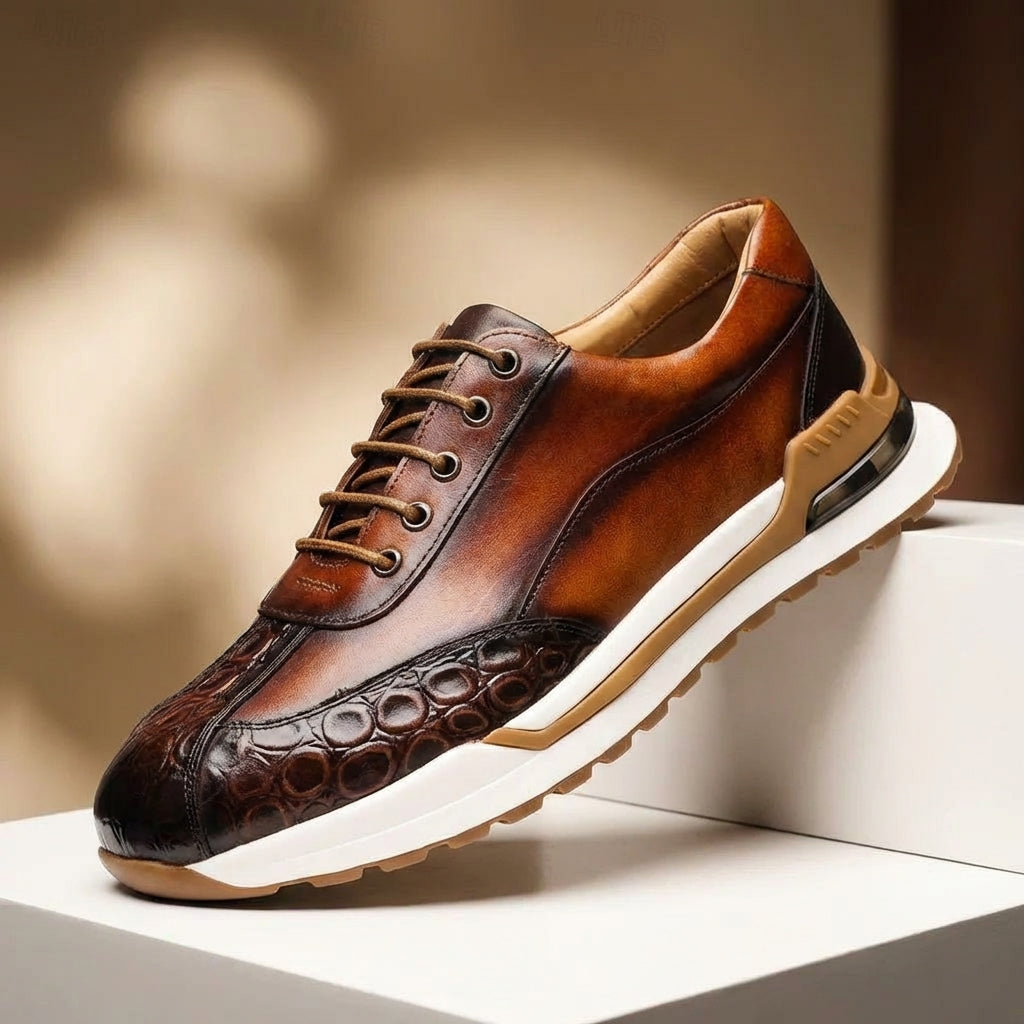 Axel | Men's Leather Sneakers Brown White Lace Up Casual