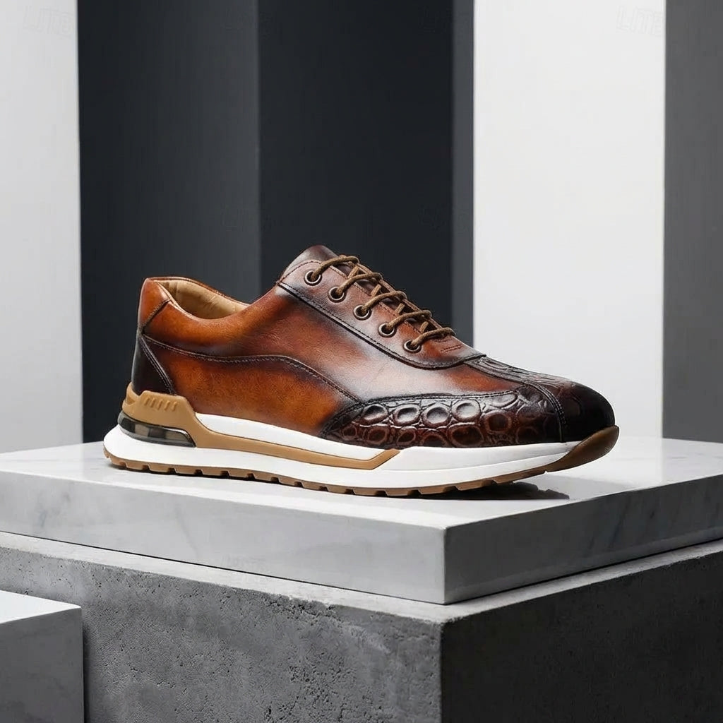 Axel | Men's Leather Sneakers Brown White Lace Up Casual
