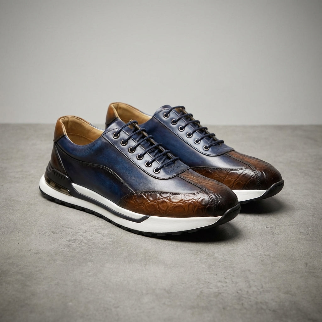Axel | Men's Leather Sneakers Brown White Lace Up Casual