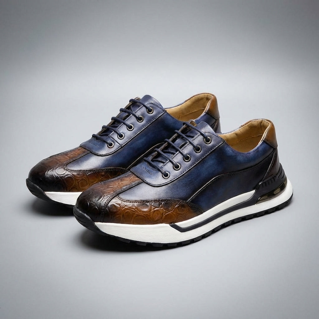 Axel | Men's Leather Sneakers Brown White Lace Up Casual