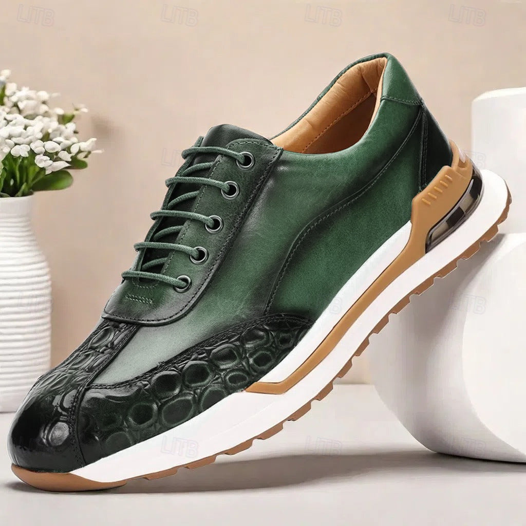 Axel | Men's Leather Sneakers Brown White Lace Up Casual