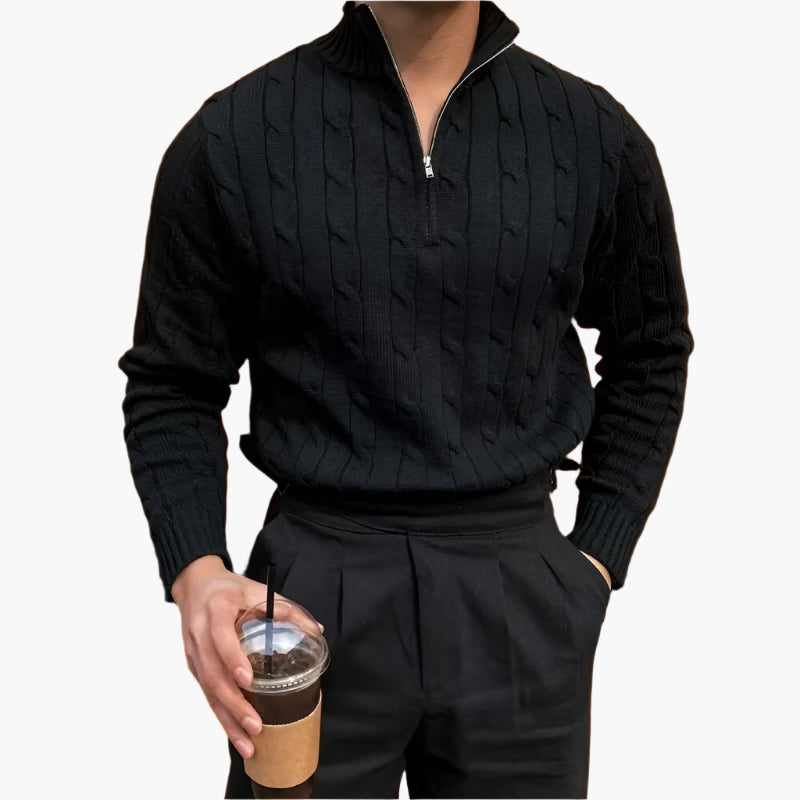 Axel | Men's Quilted Zip Up Sweater Cream