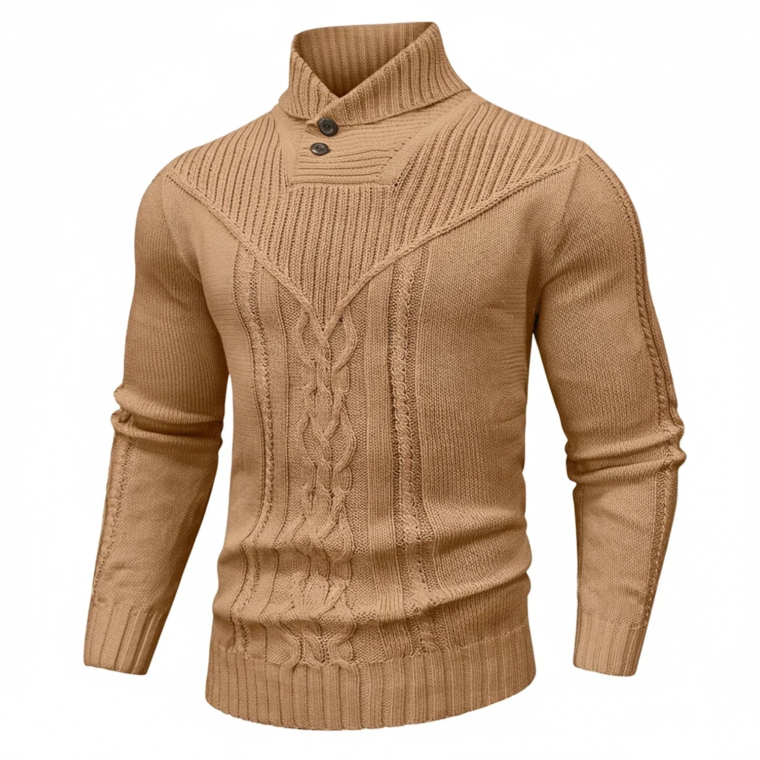 Ash | Men's Cable Knit Shawl Collar Sweater Gray