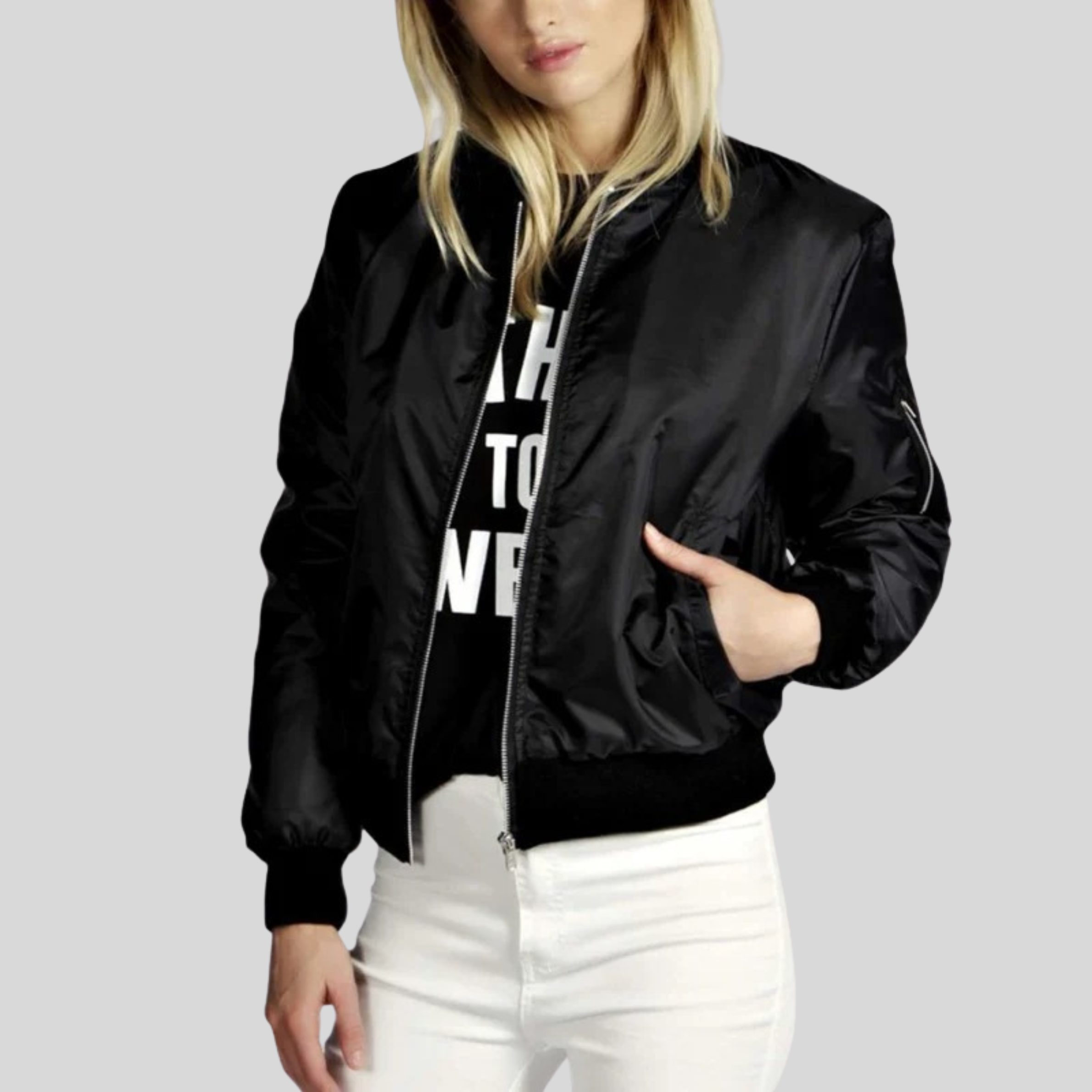 Dama Washington Arabelle women's long sleeve casual bomber jacket - front view