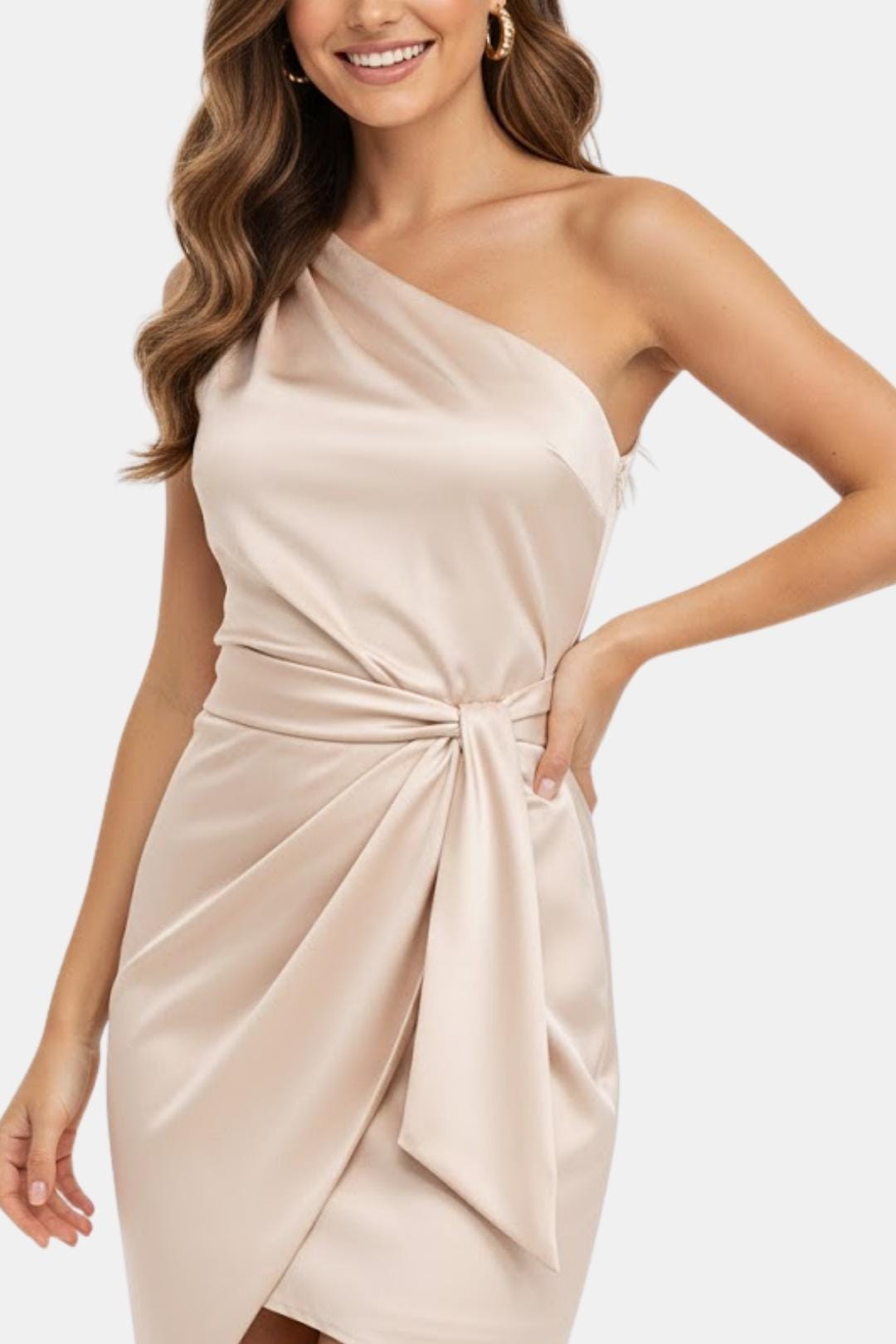 Paloma | Women's One Shoulder Satin Mini Dress Cream