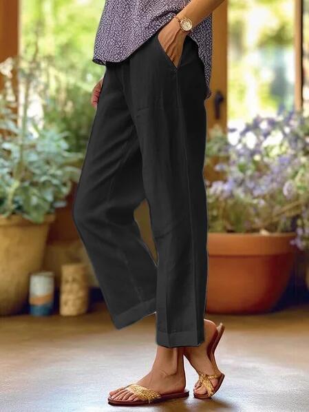 Nina | Women's Wide Leg Linen Pants Cream Cropped