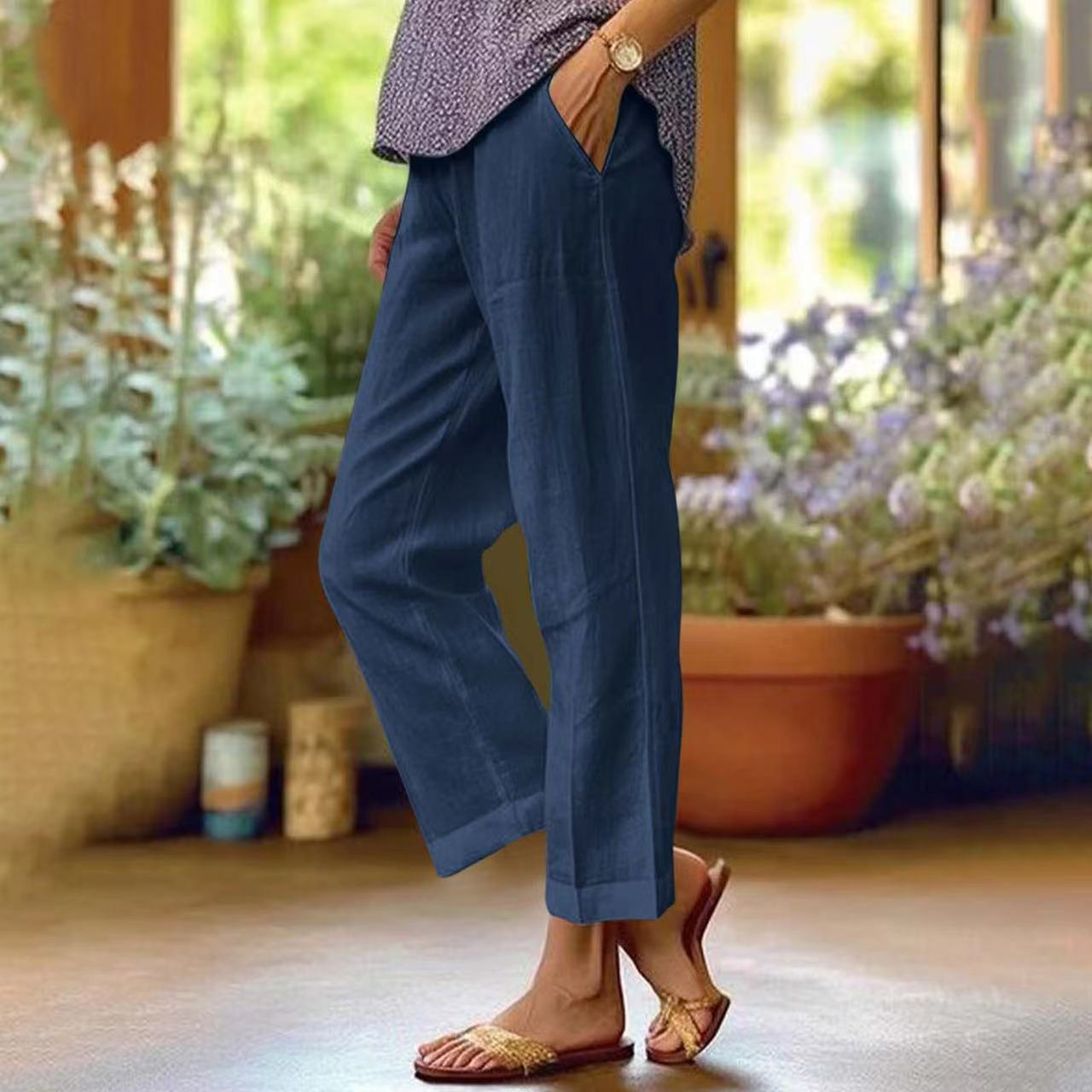 Nina | Women's Wide Leg Linen Pants Cream Cropped