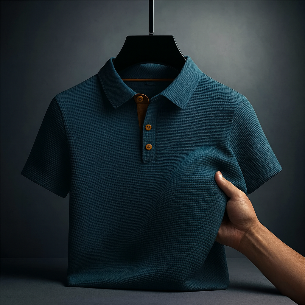 Axel | Men's Polo Shirt Light Blue Textured Short Sleeve