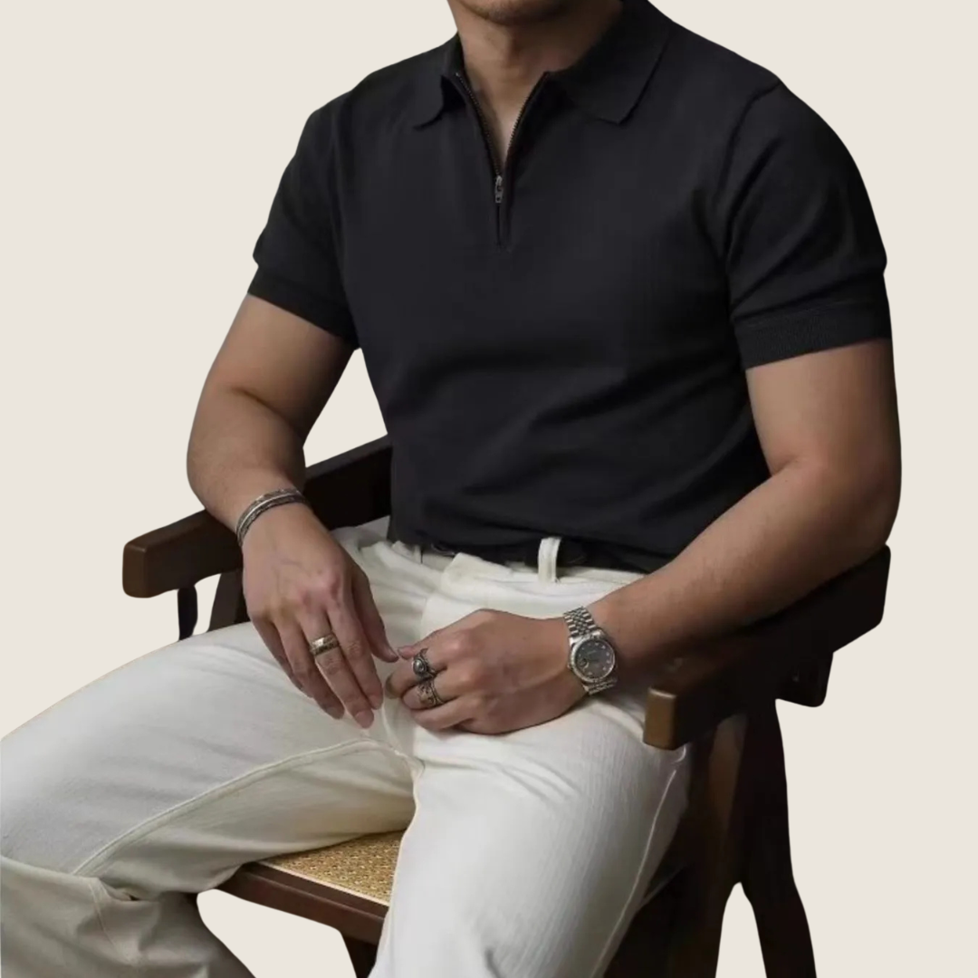 Axel | Men's Quarter Zip Polo Shirt Black