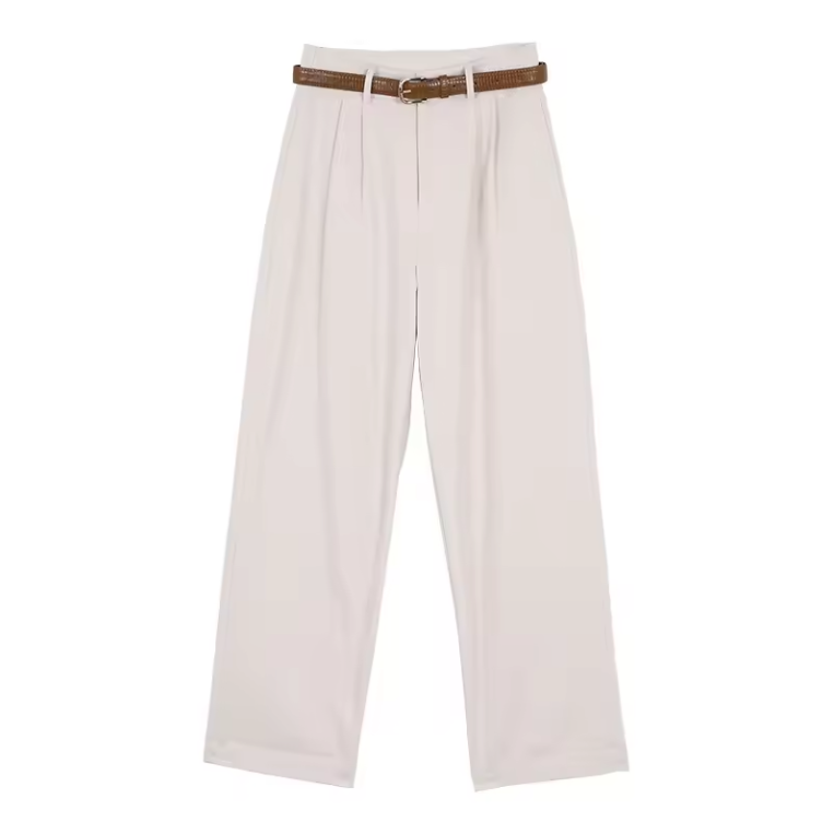 Alma | Women's Wide Leg Pleated Pants Cream Belted