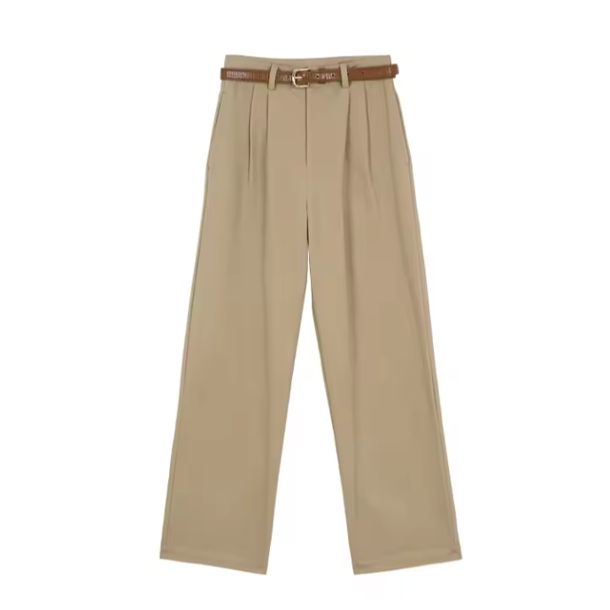 Alma | Women's Wide Leg Pleated Pants Cream Belted