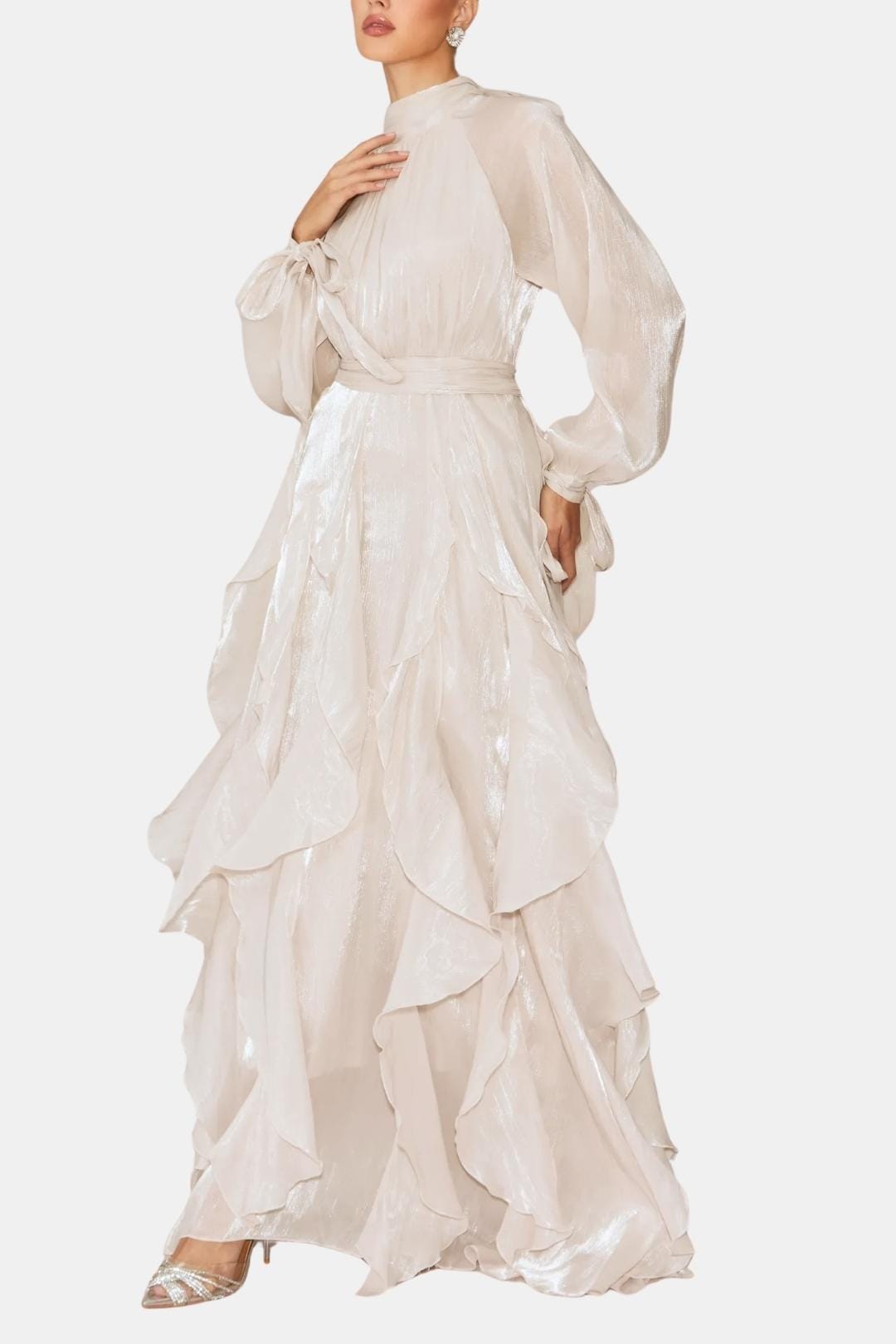 Lola | Women's Long Sleeve Maxi Dress Cream Ruffled