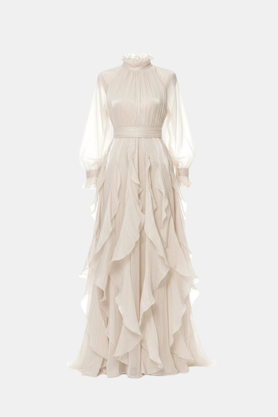Lola | Women's Long Sleeve Maxi Dress Cream Ruffled