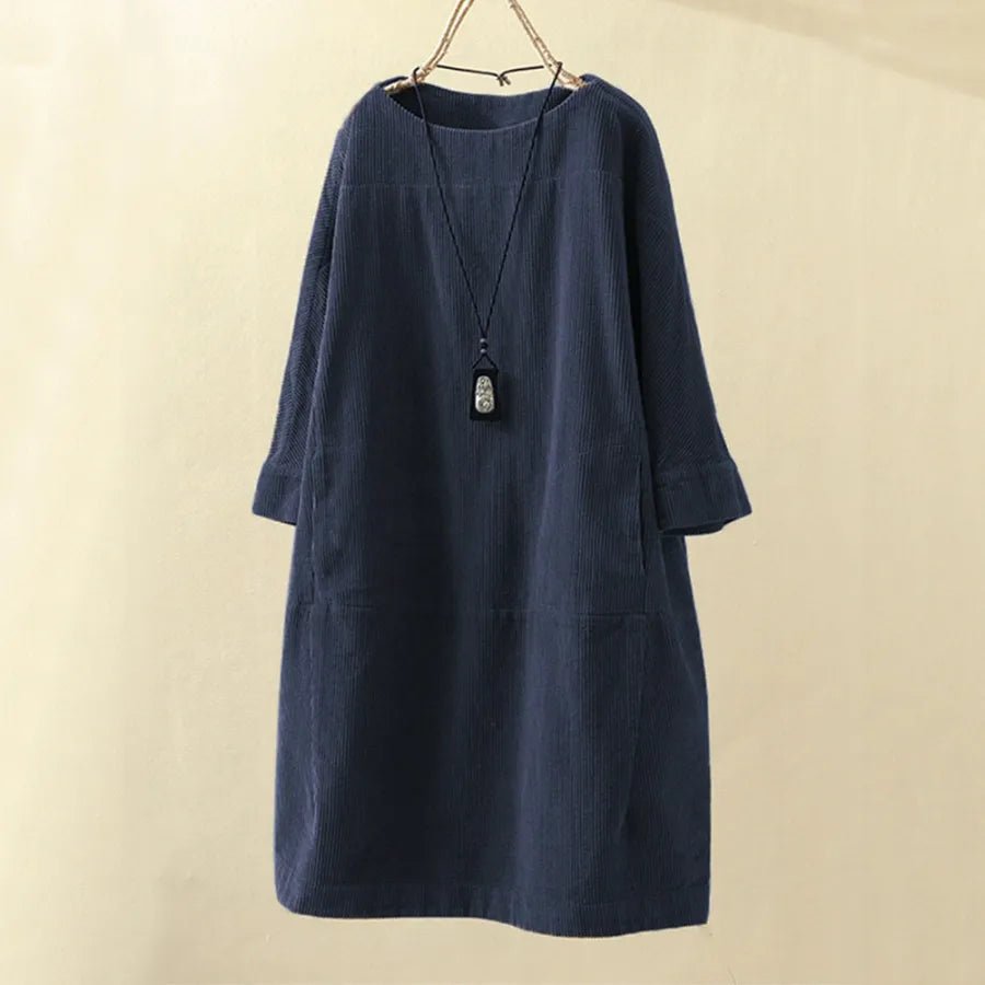 Luisa | Women's Casual Corduroy Midi Dress Brown Long Sleeve