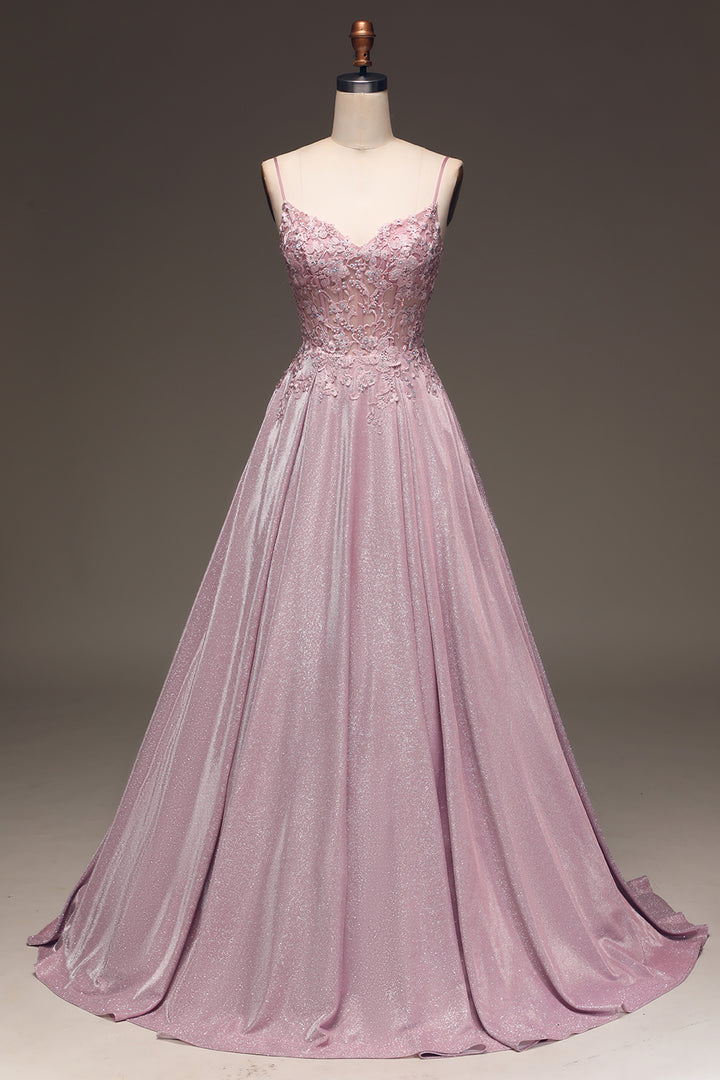 Elise | Women's Sequin Maxi Dress Pink Beaded Bodice