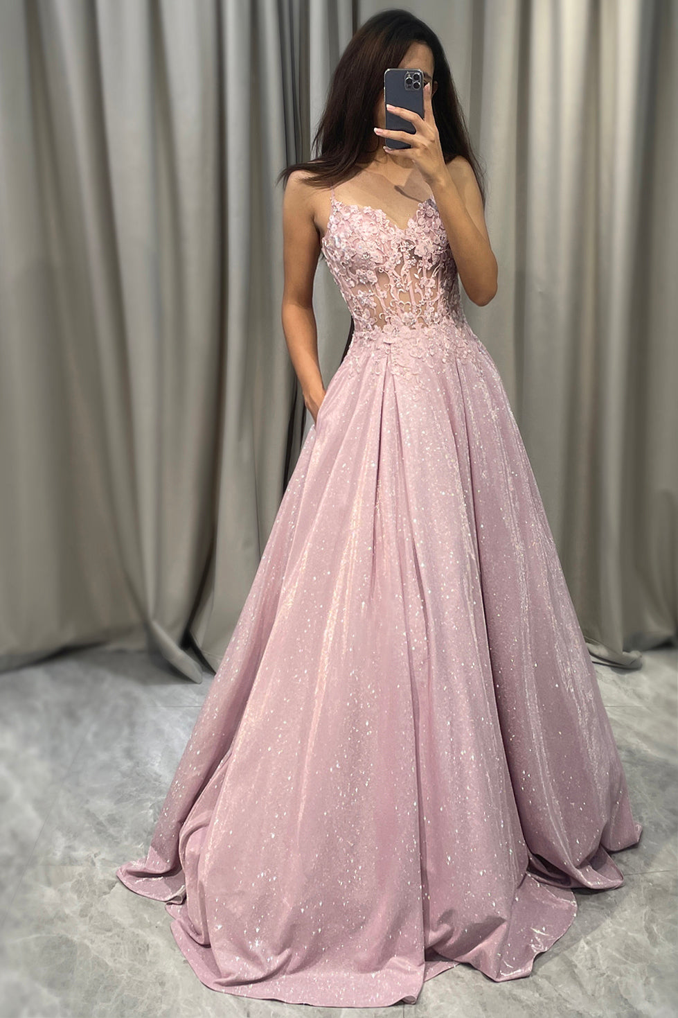 Elise | Women's Sequin Maxi Dress Pink Beaded Bodice