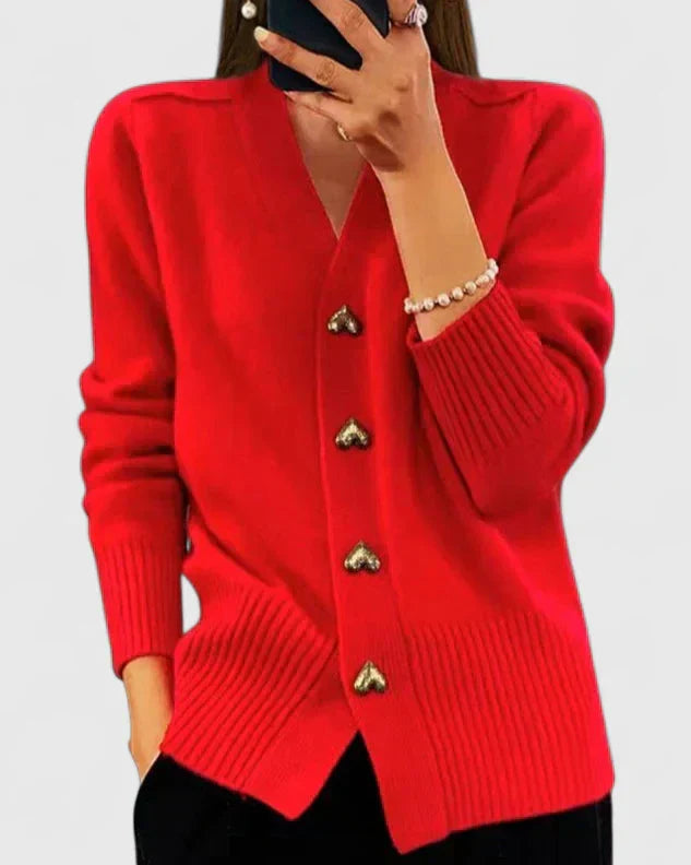 Nola | Women's Knit Cardigan Pink Heart Button Front