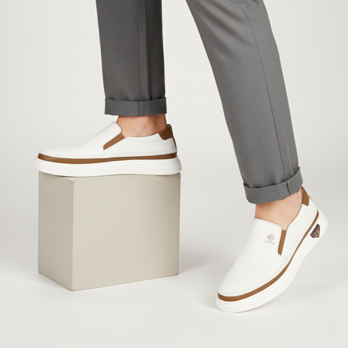 Demi | Men's Slip On Sneaker White Brown Casual Comfort
