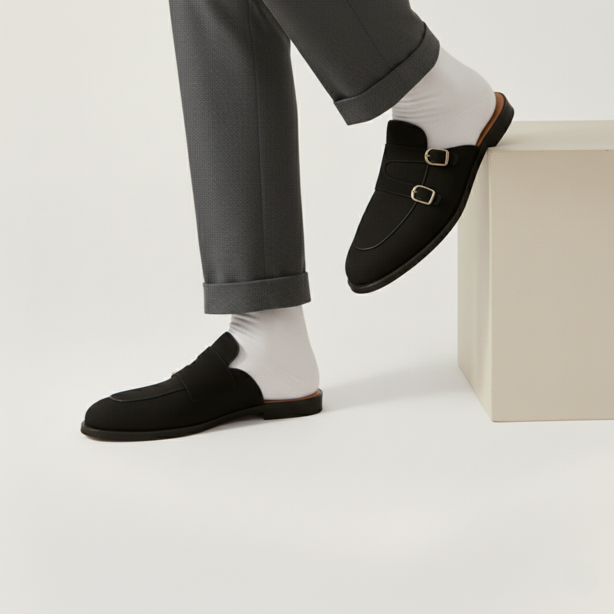 Marco | Men's Slip On Loafer White Canvas Brown Buckle