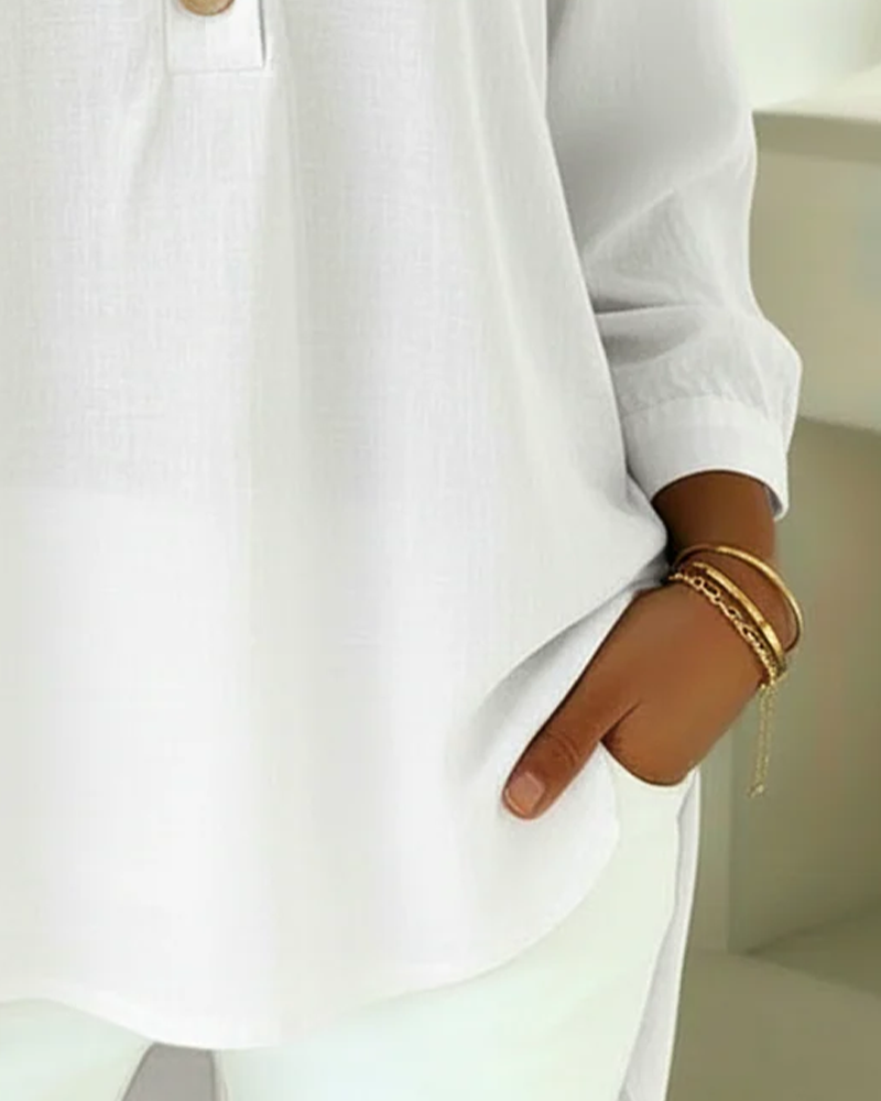 Stella | Women's Cowl Neck Button Top Cream Long Sleeve