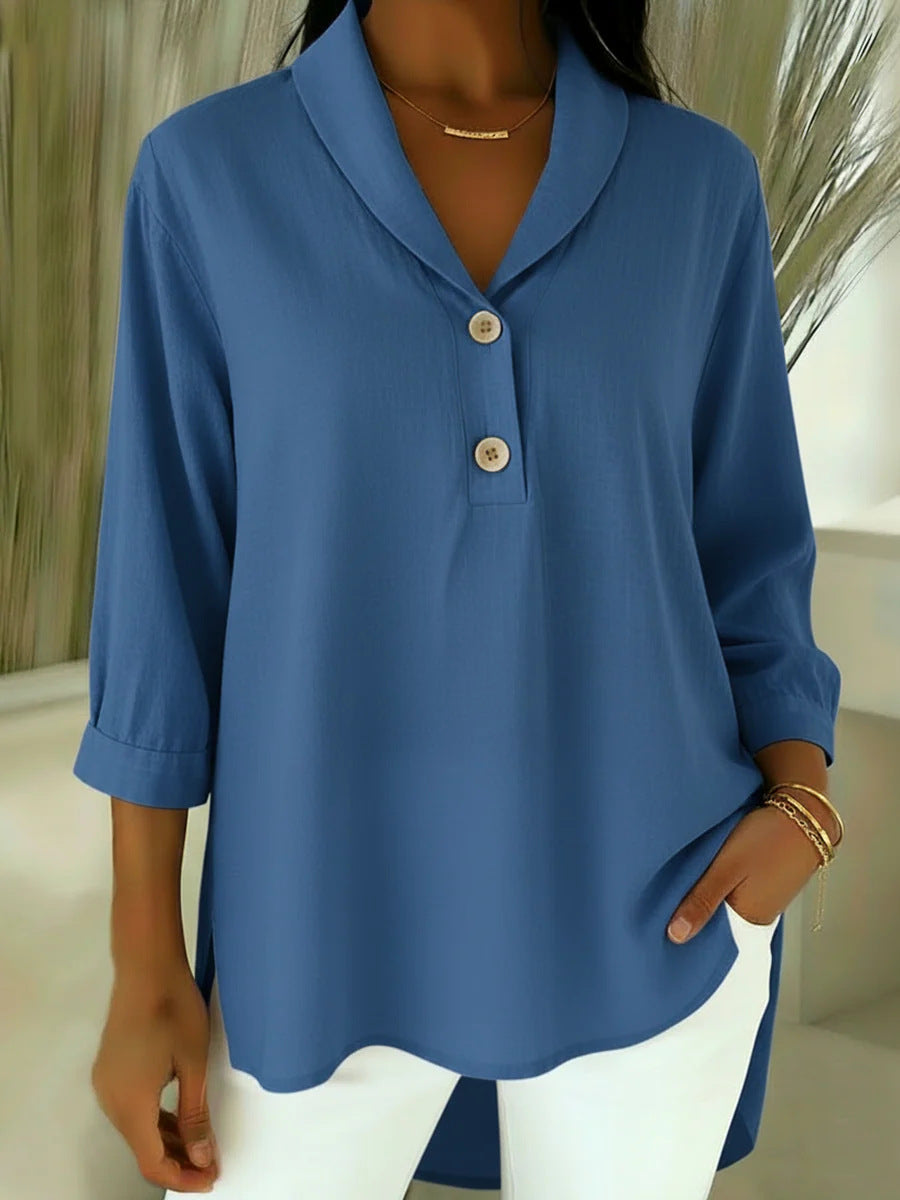 Stella | Women's Cowl Neck Button Top Cream Long Sleeve