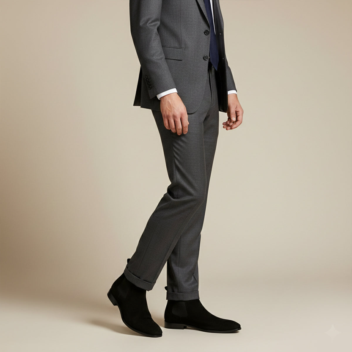 Ezra | Men's Suede Chelsea Boot Beige Black Sole