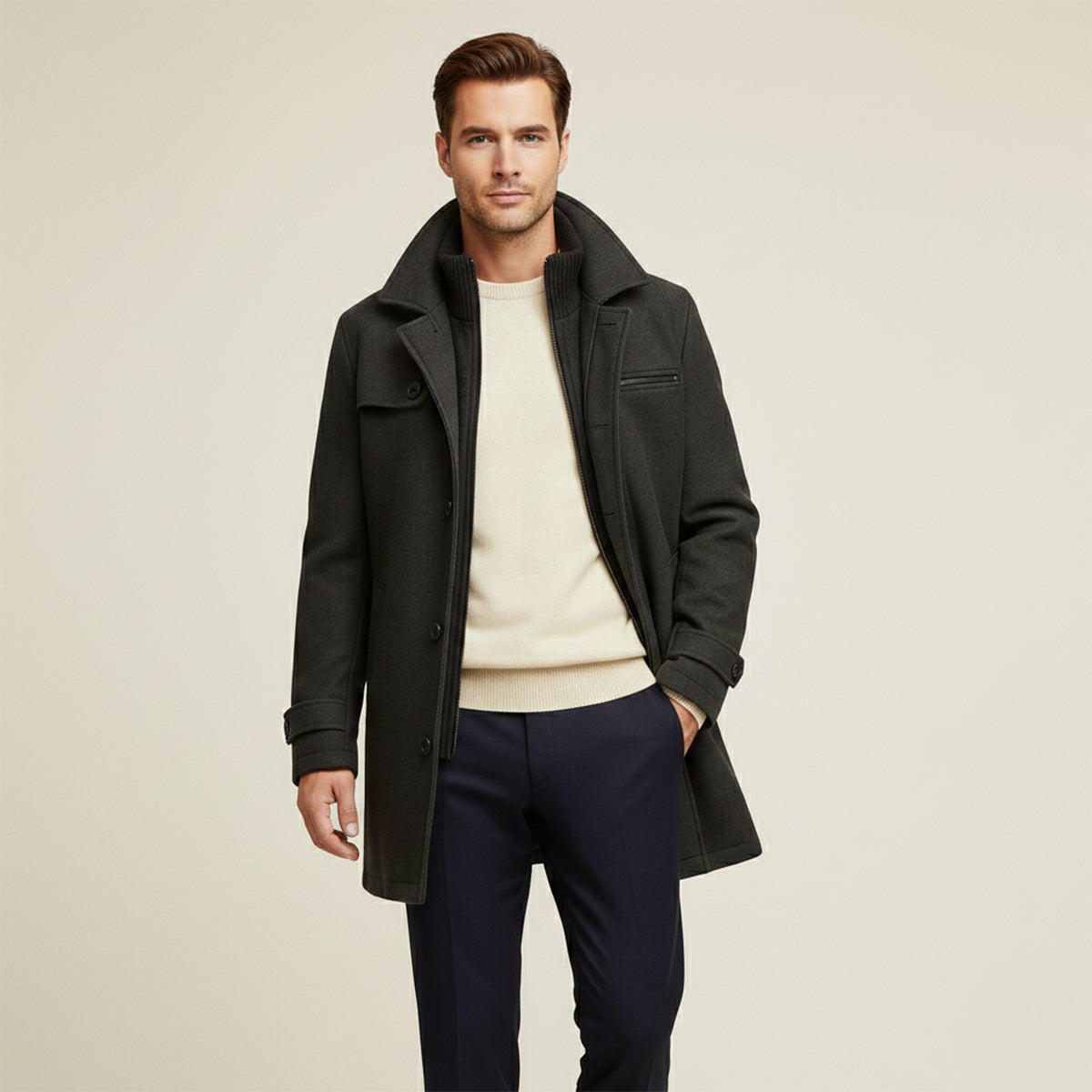 Callum | Men's Wool Blend Overcoat Camel Button Front