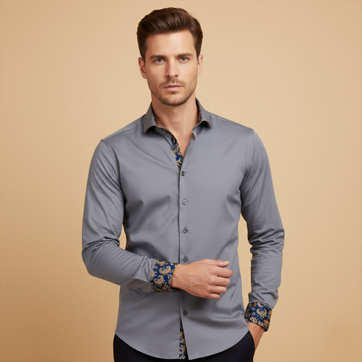 Callum | Men's Dress Shirt Gray Long Sleeve Button Up