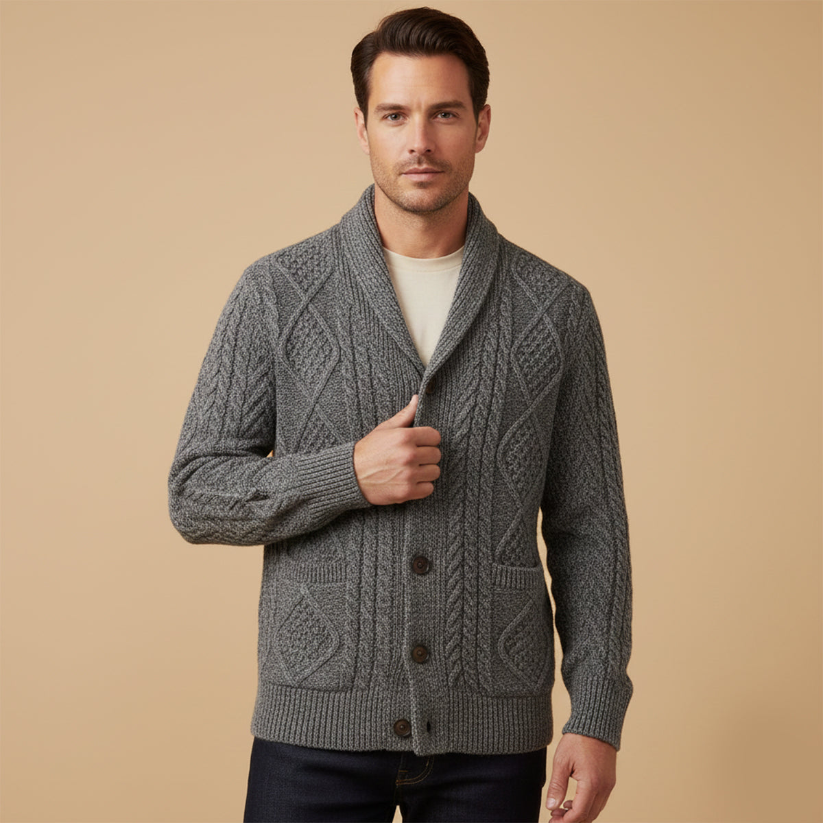 Bram | Men's Shawl Collar Cardigan Gray Cashmere Wool Blend
