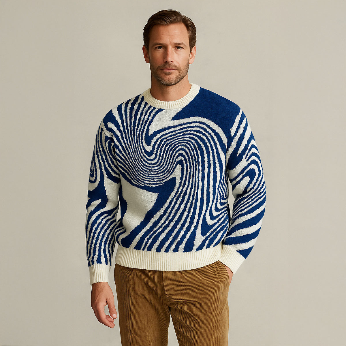 Axel | Men's Crew Neck Sweater Navy White Swirl Knit