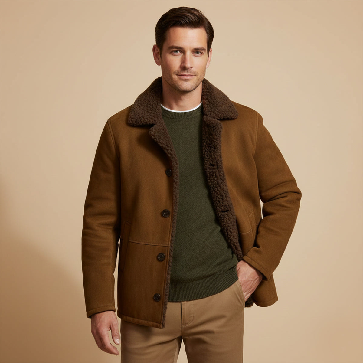 Ezra | Men's Sherpa Lined Brown Jacket Button Up