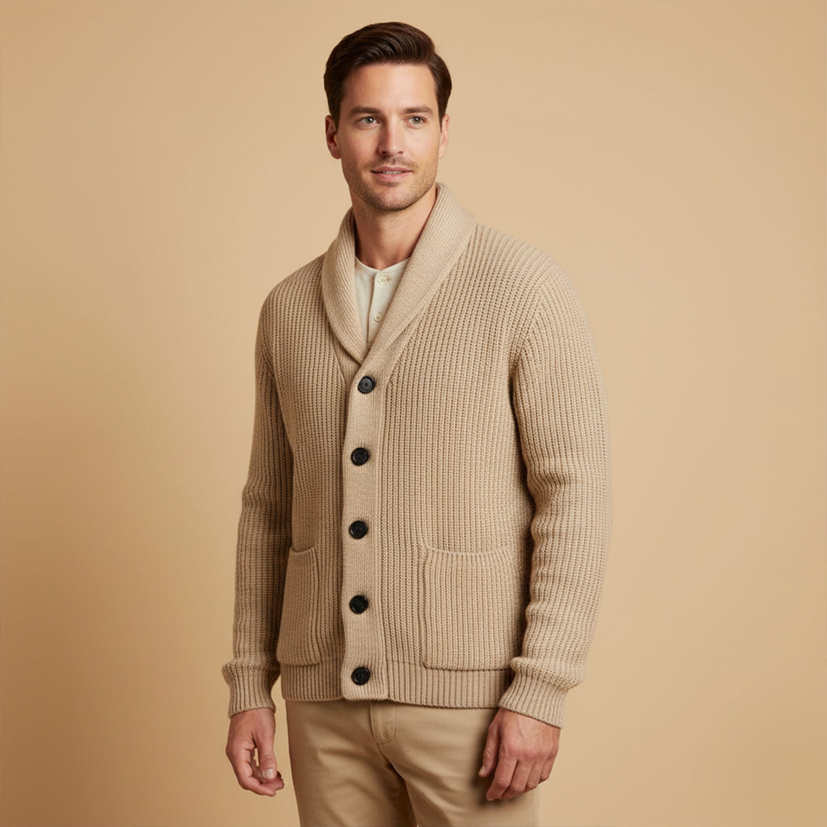 Callum | Men's Shawl Collar Cardigan Dark Gray Chunky Knit