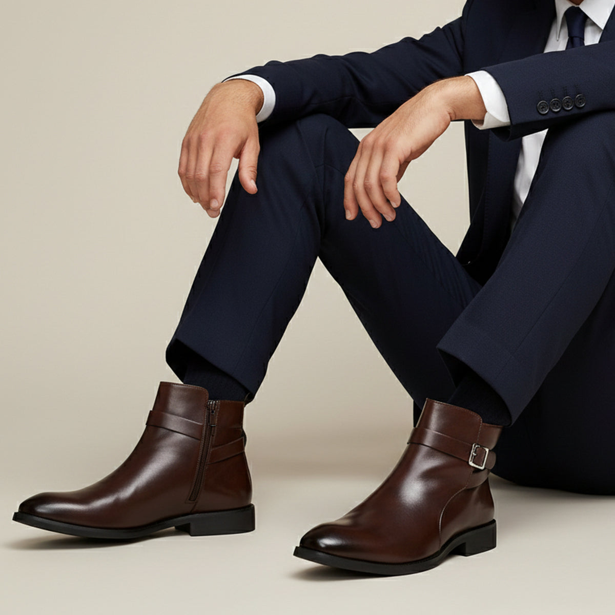 Axel | Men's Black Leather Ankle Boots Buckle Strap
