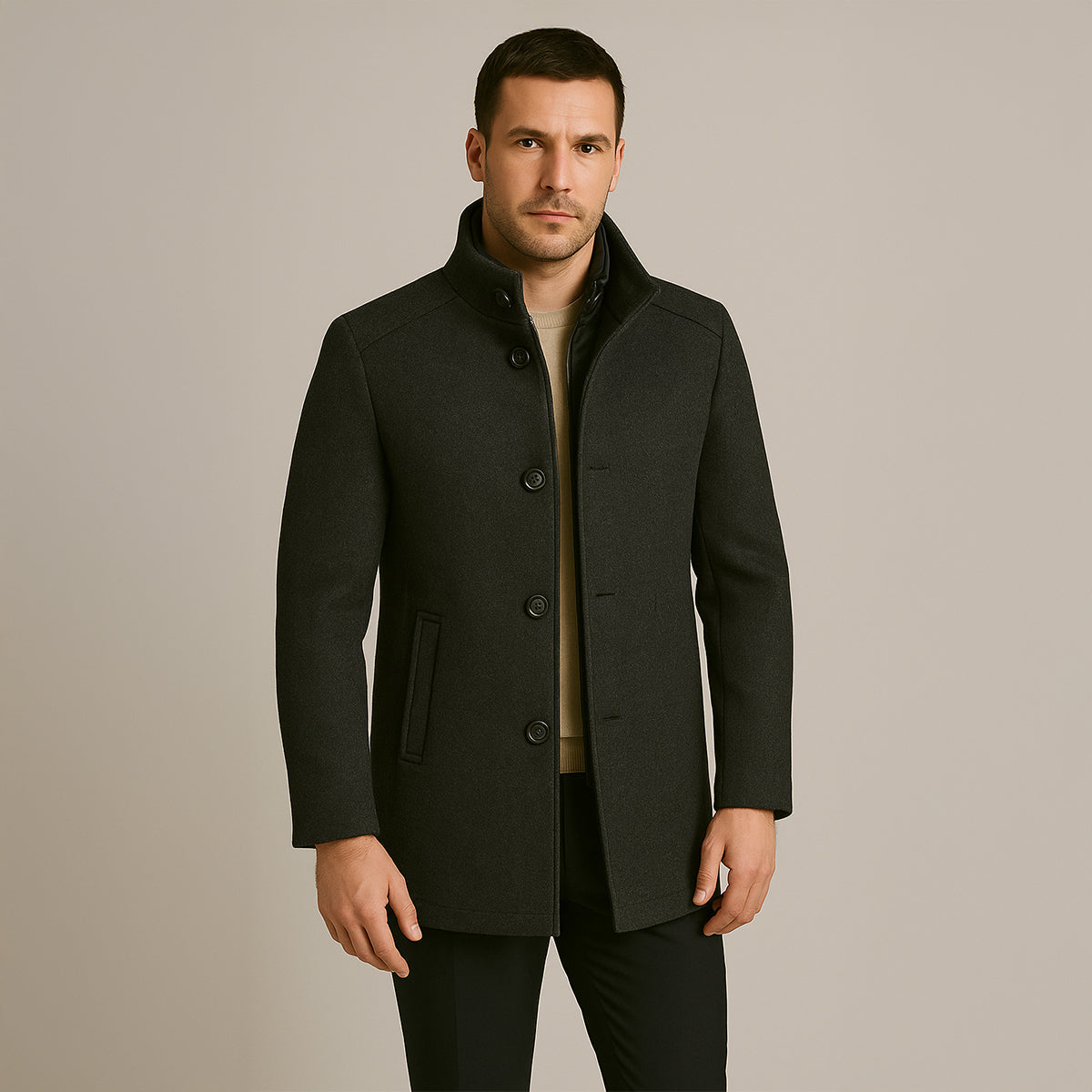 Callum | Men's Wool Blend Overcoat Brown Button Front