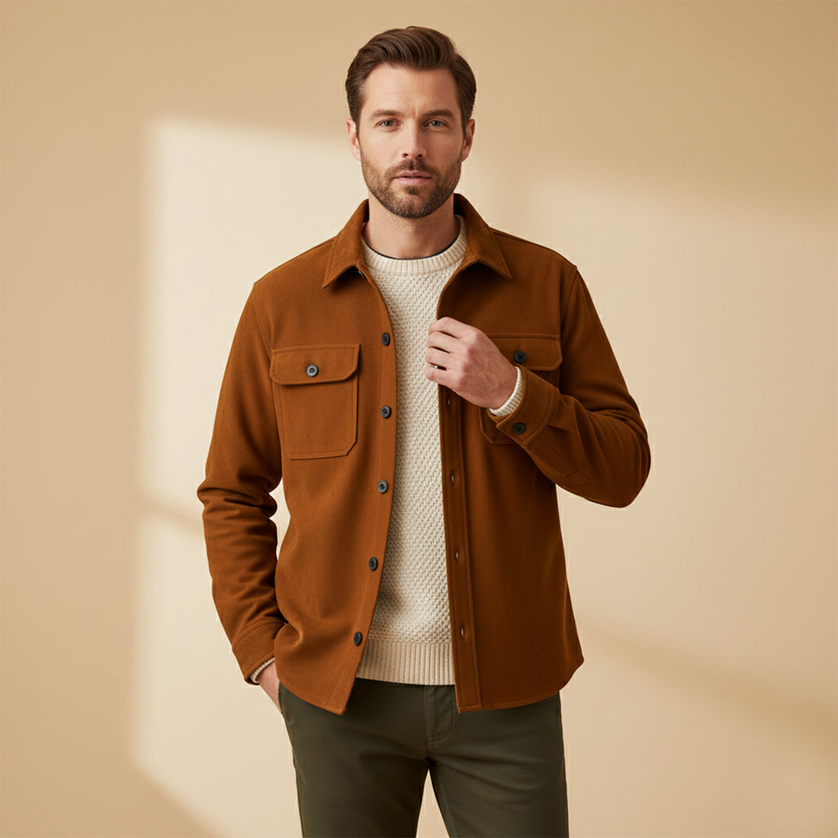 Marco | Men's Casual Suede Overshirt Brown Chest Pocket