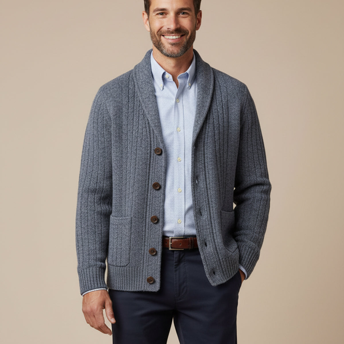 Rowan | Men's Cashmere Cardigan Charcoal Gray Button Up