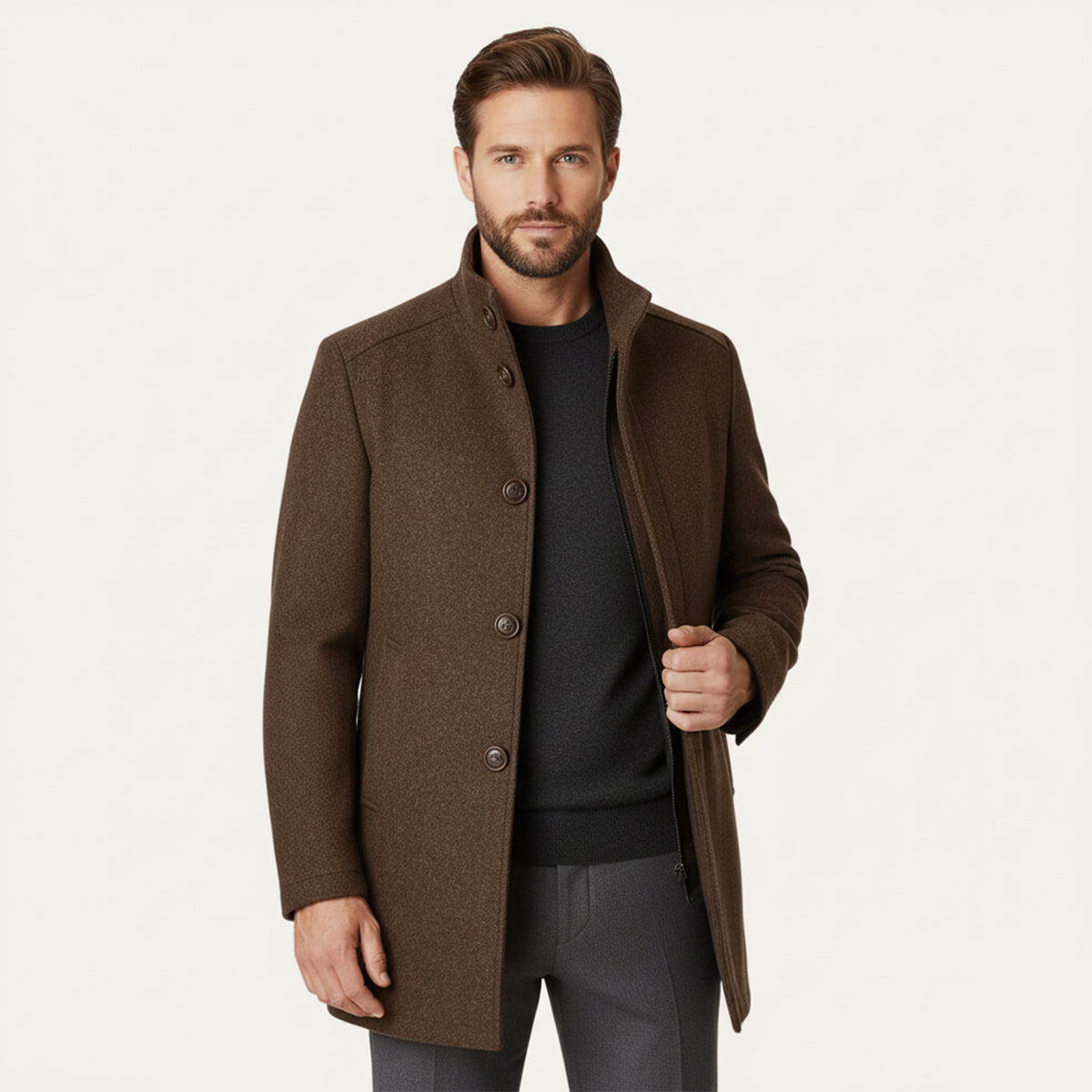 Hugo | Men's Wool Overcoat Brown Button Up