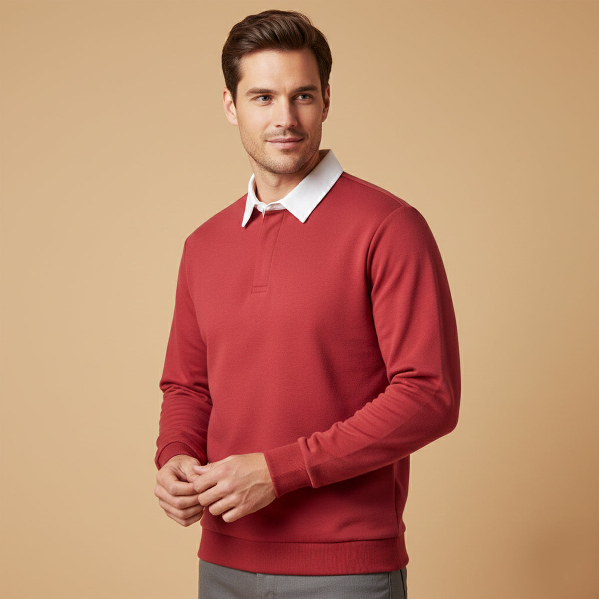 Axel | Men's Long Sleeve Polo Shirt Cream White Collar
